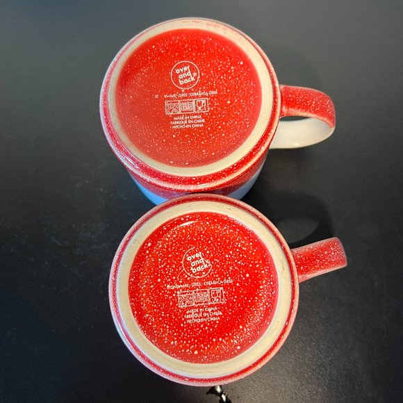 Pair of OVER AND BACK Ivory & Red Paint Splatter Design Stackable Stoneware Mugs - Picture 8 of 10